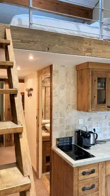 a bunk bed in a room with a roof at Oree Studio Mezzanine in Megève