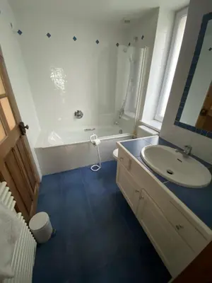 a bathroom with a sink and a tub and a toilet at Villa Léon in Chamonix-Mont-Blanc