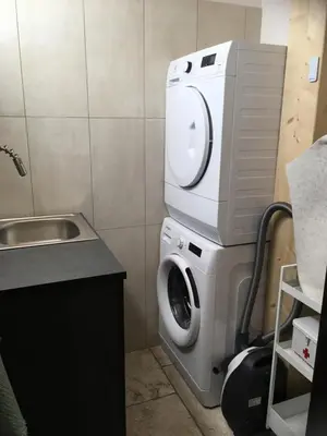 a washing machine and a sink in a room at Chalet Plan Glacier in Chamonix-Mont-Blanc