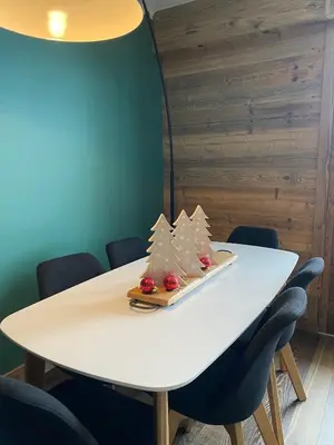 a table with christmas trees on top of it at A place 2 be, Megève centre in Megève
