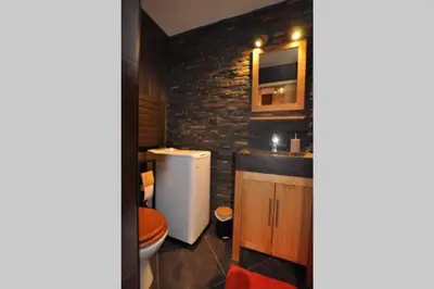 a small bathroom with a toilet and a sink at Chamonix centre - WIFI - Parking - Rés Aiguille du midi in Chamonix-Mont-Blanc