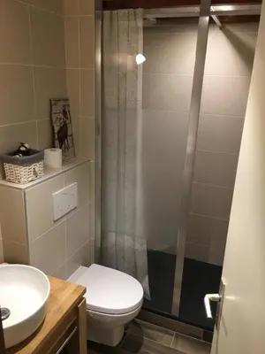 a bathroom with a toilet and a shower at Studio « Au beau soleil » in Saint-Gervais-les-Bains