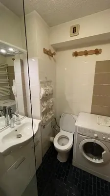 a small bathroom with a toilet and a sink at Cosy studio on the slopes and centre of Chamonix in Chamonix-Mont-Blanc
