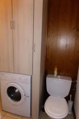 a bathroom with a toilet and a washing machine at Résidence Gros Cailloux Amethyste - Gros Cailloux A7 MAE-5328 in Combloux
