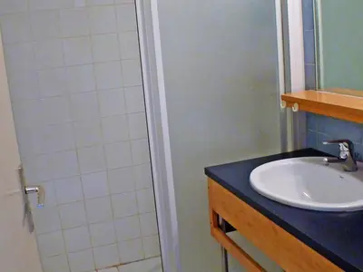 a bathroom with a sink and a shower at Appartement lumineux 2 pièces cabine, animaux admis, proche centre Samoëns - FR-1-629-22 in Samoëns