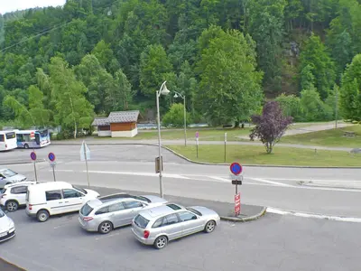 a group of cars parked in a parking lot at Grand studio à Samoëns, animaux admis, parking, proche télécabine - FR-1-629-54 in Samoëns