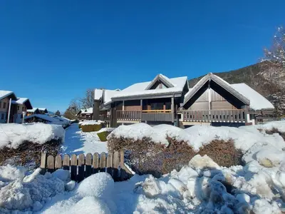 a house covered in snow with a fence at Cosy appartement avec jardin privé et WIFI à Samoëns - FR-1-624-47 in Samoëns
