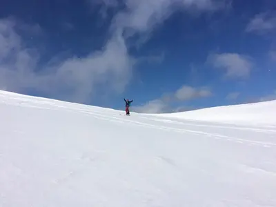 a person standing on top of a snow covered slope at Studio cosy aux pieds des pistes, vue splendide - FR-1-624-53 in Samoëns