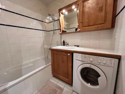 a bathroom with a washing machine and a sink at Superbe appartement au centre de Samoëns avec terrasse - FR-1-624-46 in Samoëns