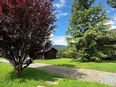 a tree in the grass next to a house at Chalet familial avec jardin et cheminée, animaux acceptés - FR-1-624-67 in Samoëns
