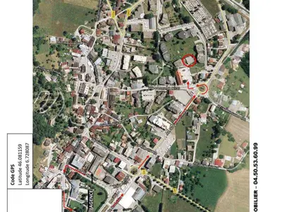 a map of a city with a red circle at Studio lumineux au centre de Samoëns, vue sur Le Criou - FR-1-624-52 in Samoëns