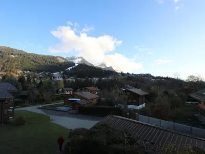 a view of a town with a mountain in the background at Duplex 2P/4 avec Balcon, WIFI et Parking Les Carroz - FR-1-572-15 in Les Carroz d'Araches