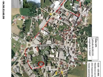 a map of a city with a red line at Studio moderne avec balcon et parking dans Samoëns - FR-1-624-71 in Samoëns