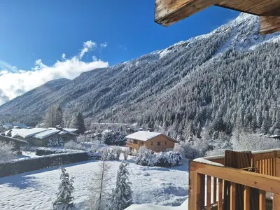 a view of a snow covered mountain from a cabin at Les Grands Montets Hotel & Spa in Chamonix-Mont-Blanc