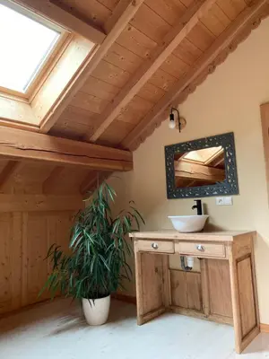 a bathroom with a sink and a mirror at Les deux loups in Samoëns