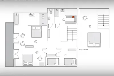 a plan of a house with a floor plan at Chalet Les Vosnes - OVO Network in Domancy