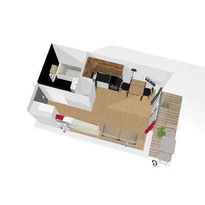 a rendering of a living room and dining room at Charmant Studio vue montagne - ski, piscine, tennis, randonnées in Saint-Gervais-les-Bains