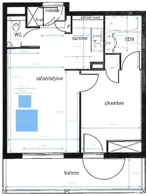 a floor plan of a house at Vue panoramique sur les montagnes plein Sud - T2 Skis aux pieds, Piscine & Spa in Flaine