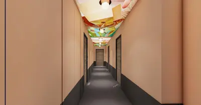 a hallway with a ceiling and a corridor with a hallway at Apartment Gallery Mont Blanc Saint-Gervais-Les-Bains in Saint-Gervais-les-Bains