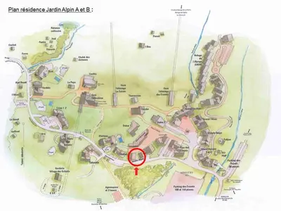a map of a park with a red marker at Appartement spacieux 4 chambres, pieds pistes, parking inclus - FR-1-642-4 in Morillon