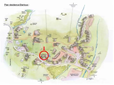 a map of a park with a red circle at Appartement en montagne, 6 pers., balcon sud - FR-1-642-18 in Morillon