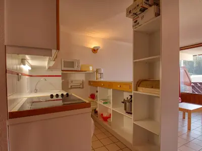 a small kitchen with a sink and a microwave at Appartement confortable 6 pers au pied des pistes à Morillon - FR-1-642-37 in Morillon