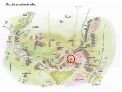 a map of a park with a red marker at Appartement duplex rénové 6p, expo sud - FR-1-642-56 in Morillon