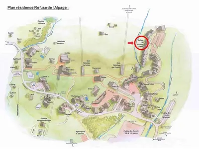 a map of a park with a red marker at Bel appartement 3 ch, déco montagne, au pied des pistes - FR-1-642-57 in Morillon