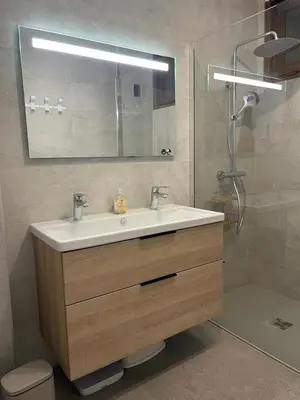 a bathroom with a sink and a shower at DRYADES SAINT GERVAIS in Saint-Gervais-les-Bains