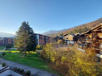 an aerial view of a resort with mountains in the background at Studio chaleureux avec balcon au centre de Samoëns - FR-1-624-83 in Samoëns