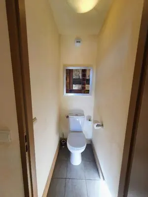 a bathroom with a toilet with a picture on the wall at Appartement Premium à Flaine, altitude 1740 m, 8 à 10 personnes, au pied des pistes, piscine, jacuzzi, sauna, hammam et salle de sport in Flaine