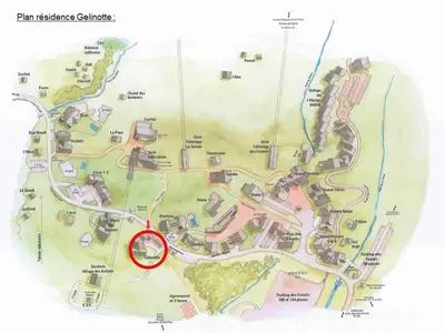 a map of a park with a red marker at Appartement spacieux 6 pers. proche jardin d'enfants - FR-1-642-58 in Morillon