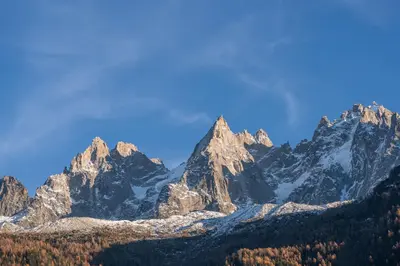 a view of a mountain range with snow at Portes du Brevent -1 bedroom apartment with magnificient Mont Blanc views in Chamonix-Mont-Blanc