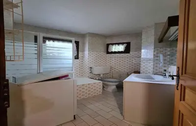 a bathroom with a toilet and a sink at Alpenrose in Saint-Gervais-les-Bains