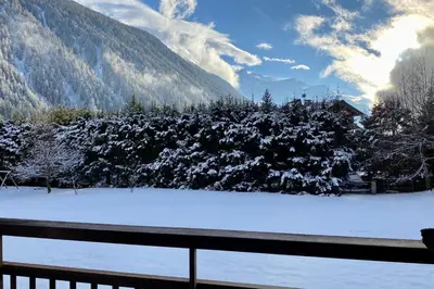 a view of snow covered trees and mountains at Apartment With Balcony Close To The Ski Slopes in Chamonix-Mont-Blanc