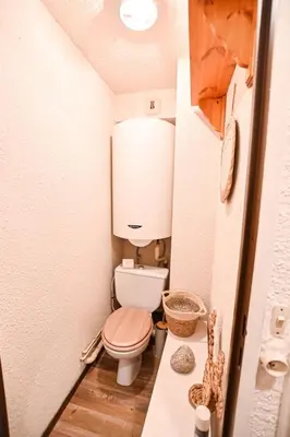 a small bathroom with a toilet and a sink at Cocon du Front de Neige in Demi-Quartier