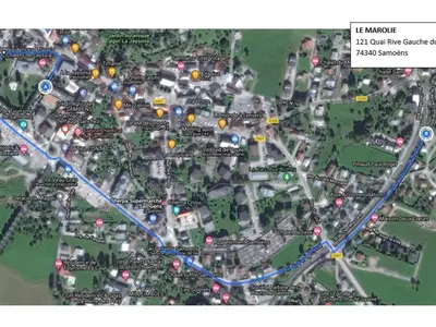 a map of a city with a blue line at Appartement cosy proche centre et skibus, parking inclus - FR-1-624-90 in Samoëns
