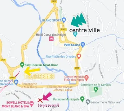 a map of the centre village of genebourg at Studio sympa a saint Gervais les bains in Saint-Gervais-les-Bains