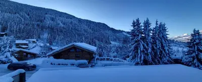 a cabin in the mountains covered in snow at Les Grangettes 2 - DUPLEX - WIFI gratuite in Les Carroz d'Araches