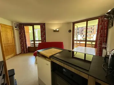a small kitchen with a counter top and a sink at Appartement 6 personnes avec balcon proche jardin d'enfants - FR-1-642-62 in Morillon
