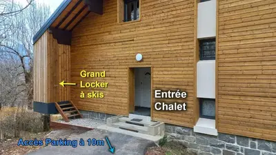 a house that is being built with signs on it at New Spacious Appart. Incredible view of Mt Blanc in Passy