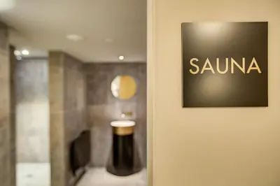 a door to a bathroom with a senna sign on it at La Cordee 623-Luxury apartment with mountain view and SPA in Chamonix-Mont-Blanc
