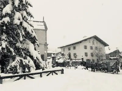 a black and white photo of a snow covered tree at Charmant Mazot Le 1881 4 pers in Demi-Quartier