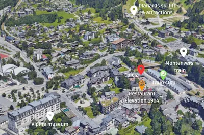 a map of a city with buildings and a street at Epicea - Chic 2BR in city center, next to Train Station - By Cozee Rentals in Chamonix-Mont-Blanc