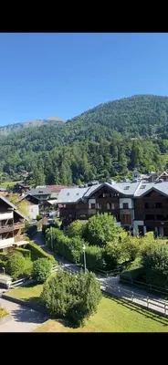 an aerial view of a town with a mountain at Duplex Samoëns 4/6 couchages in Samoëns