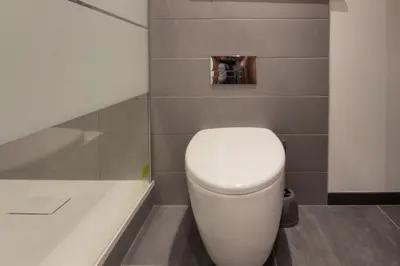 a bathroom with a toilet and a shower at Chalet Kandahar - Piscine intérieure - Parc & Lac des Chavants - Escalade - Sentiers de Randonnée in Les Houches