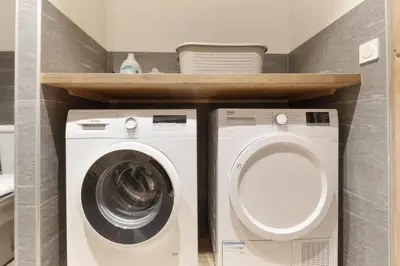 a laundry room with a washer and dryer at L'Abeille - Renovated - 4 bedroom - 8 person-110sqm - Views! in Les Houches