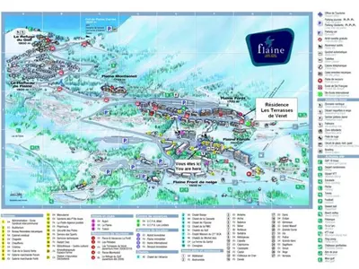 a map of a ski resort withroupsroupsroups at Appartement lumineux au pied des pistes avec piscine et spa - FR-1-425-133 in Flaine