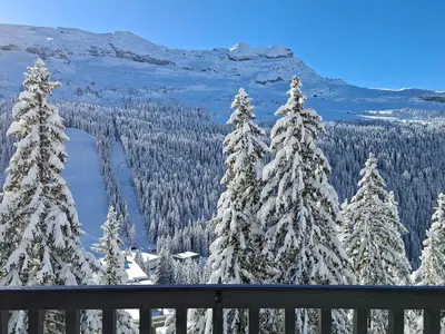 a view of snow covered trees and mountains at Appartement Sud Confort 4-5 pers, Balcon, Proche pistes - FR-1-425-173 in Flaine