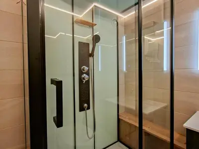a shower in a bathroom with a glass door at Studio rénové à Flaine - 4 pers. proche des pistes - FR-1-425-178 in Flaine
